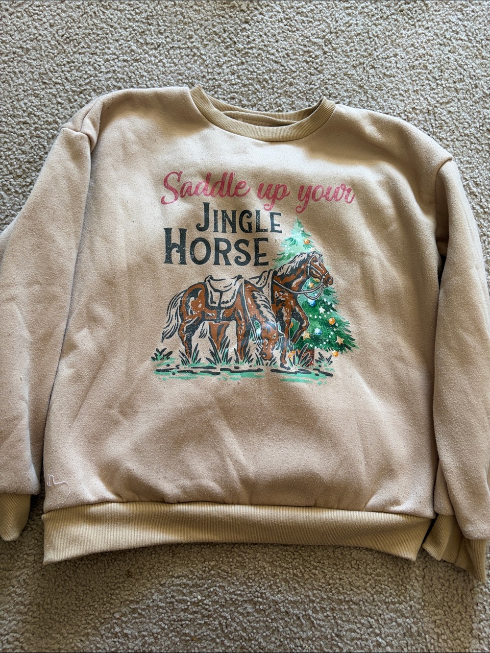 Saddle Up Your Jingle Horse Beige Holiday Sweatshirt